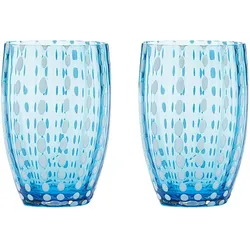 Zafferano Perle Aquamaringlas - Farbiges mundgeblasenes Glas, 32 cl, handgefertigt - Set mit 2 handgefertigten Bechern für Wasser oder Cocktails