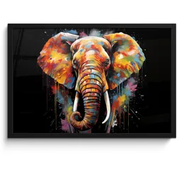 POSTER MIT RAHMEN Elefant - Graffiti - Schwarz - Tiere - Farben 60x40 cm