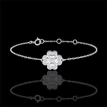 Edenly Armband SolitÃ¤r BlÃ¼te - WeiÃŸgold und Diamanten - Glitzernder Klee