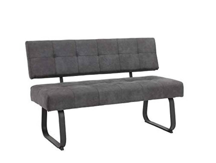 Hela Tische, Sitzbank mit Rückenlehne Luise, Mikrofaser Anthrazit, Metal-Kufengestell Anthrazit, Komfortsitz Federkorb 140x64x90cm