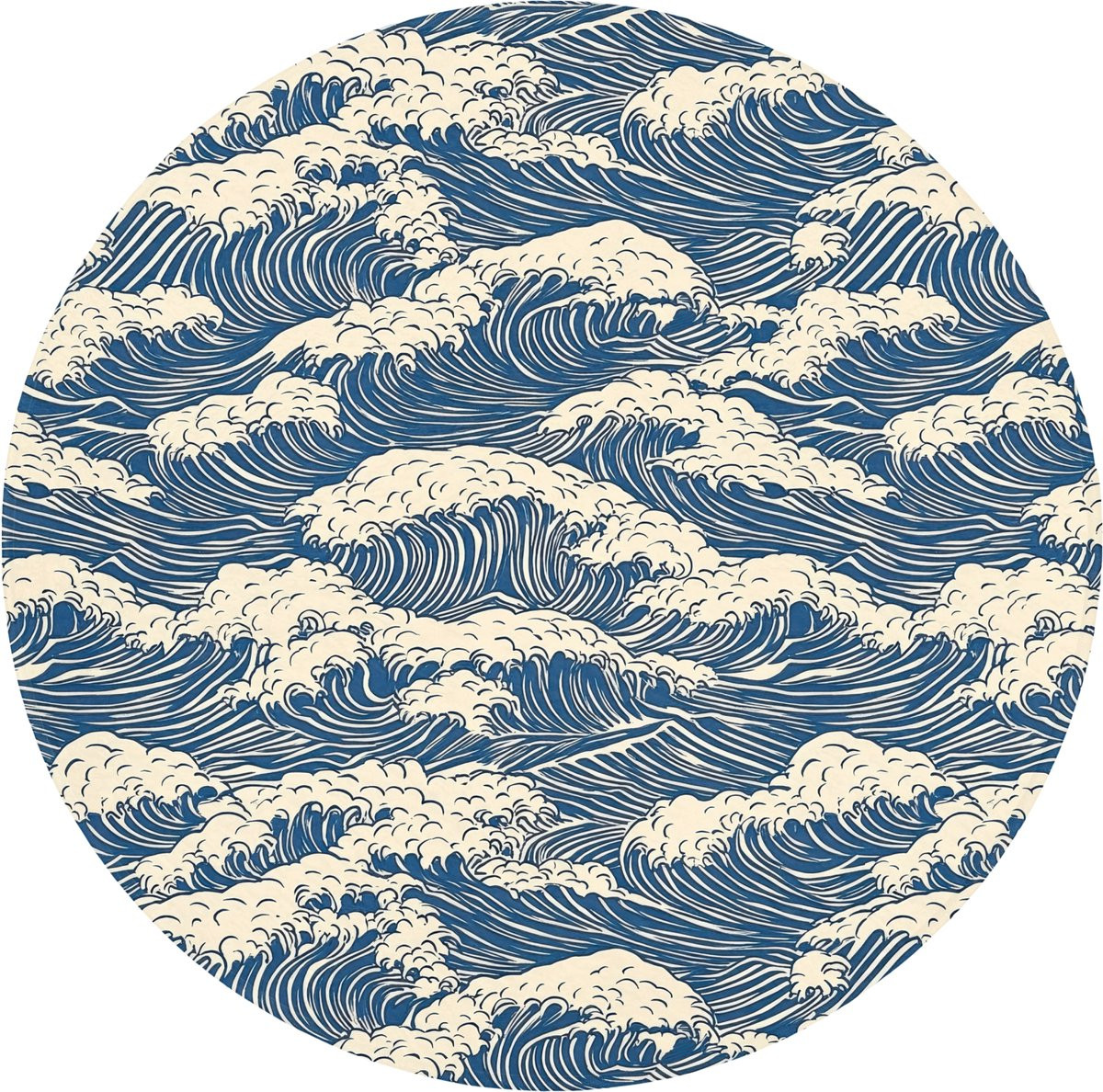 Blauwe ronde badmat met golven en antislip - Diameter: 70 cm