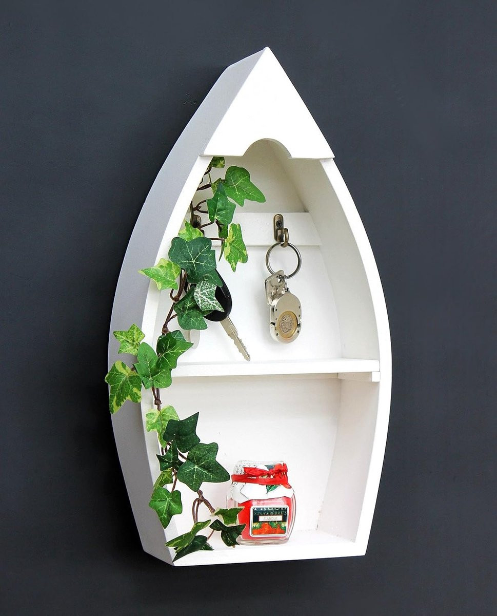 Houten Sleutelbord met Plank en Sleutelhaken - Wandrek voor Sleutels en Decoratie