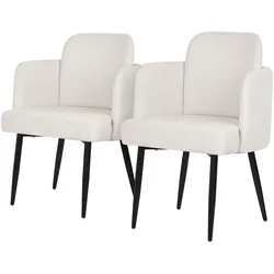 ML-Design Esszimmerstühle 2er Set Beige, Stoff, Armlehnen & Rattan-Optik Rückenlehne, Metallbeine, ergonomische Polsterstühle Küche
