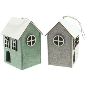 Frank-Flechtwaren Weihnachtsdeko LED-Hänger Haus, 2 Stück, Filzdeko mit LEDs, 15 x 17 cm
