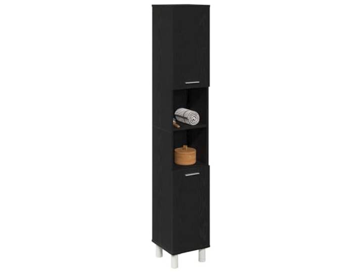 KTHLBRH Badmöbel Eiche Schwarz 30 x 30 x 179 cm Robustes mehrschichtiges Holz, mehrere Einlegeböden, glatte Türen, minimalistisches Design für kleine Räume