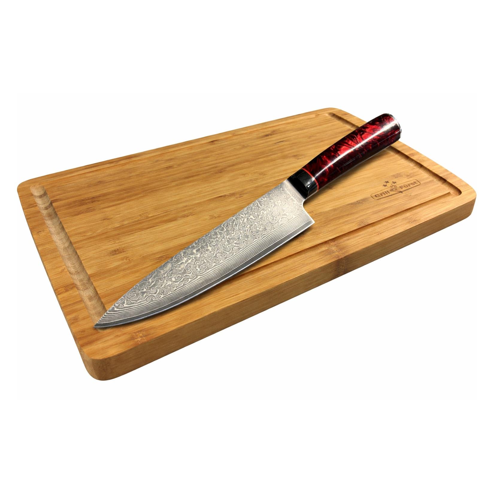 Grillfürst Schneide & Messer Set Schneidebrett und Damast Hochmesser