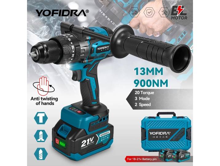 YOFIDRA tournevis sans brosse perceuse à percussion électrique 900N. M13mm tournevis sans fil outil électrique à bois pour Makita broche de batterie 18V