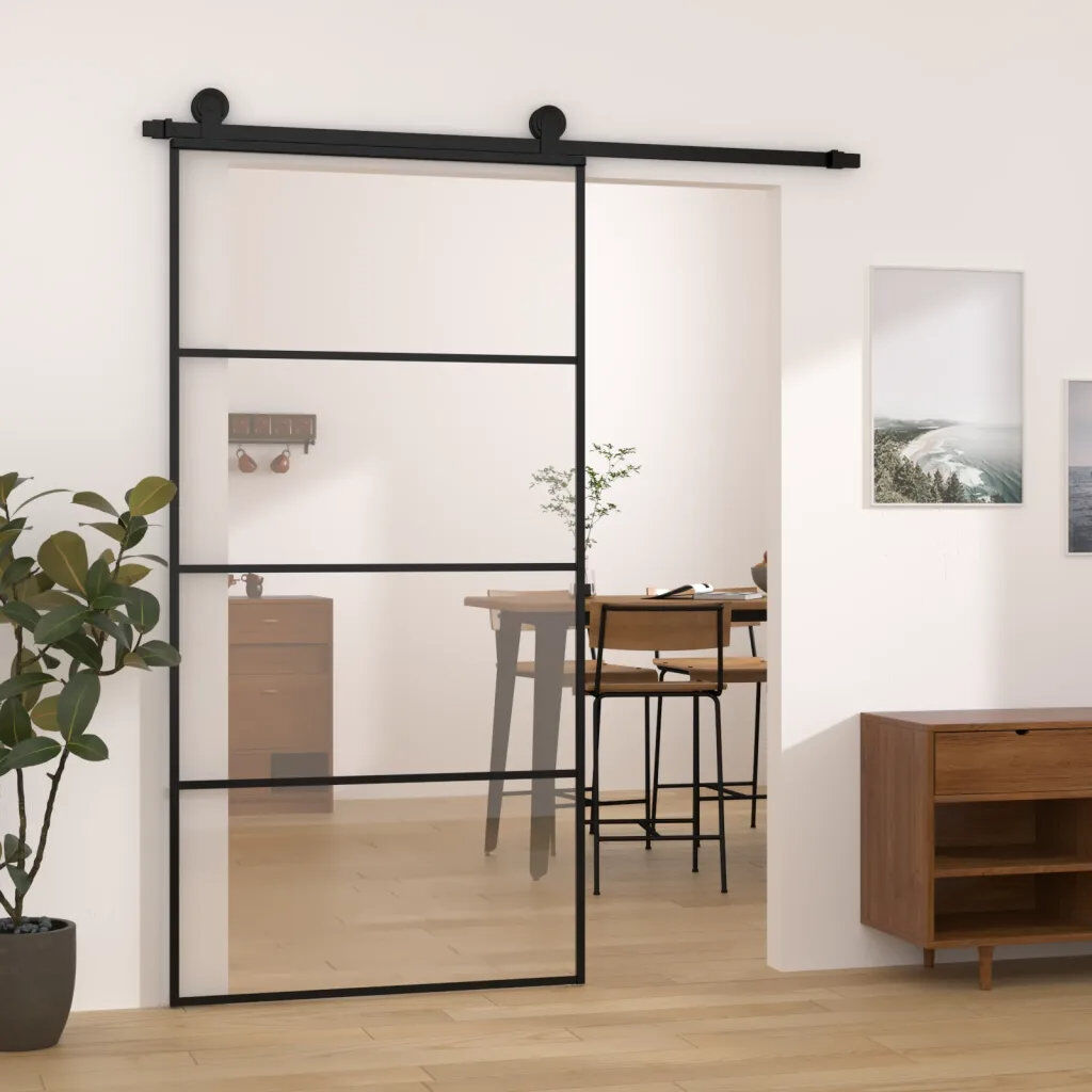Symple Stuff Amberann Glass Sliding Door Black 205cm H x 102.5cm W