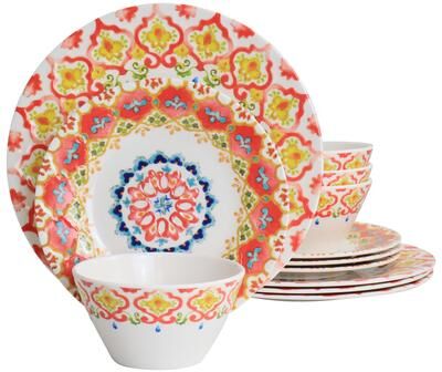 Laurie Gates California Designs Tamayo 12 Piece Melamine Dinnerware Set in Multi-Color - 12 Piece