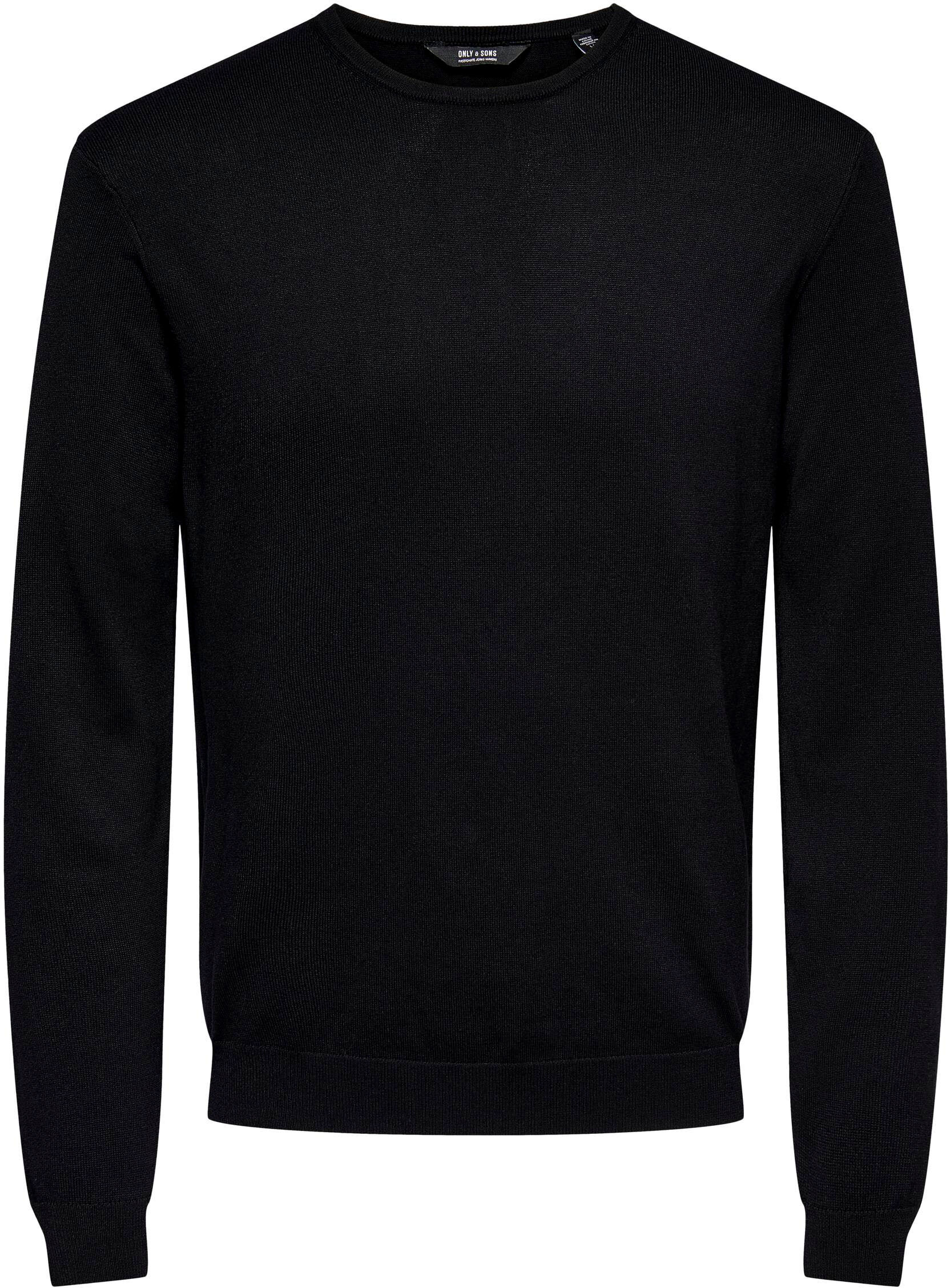 Rundhalspullover ONLY & SONS "WYLER LIFE CREW KNIT", Herren, Gr. XXL, schwarz, Strick, Obermaterial: 78% Viskose, 22% Polyester, normal normal, Rundhals, Bündchen, Pullover Rundhalspullover schwarz XXL