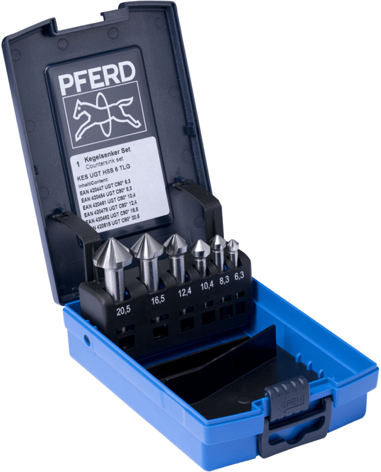 PFERD TOOLS HSS-Kegelsenker-Set UGT 6-tlg. DIN 335 C 90° mit Ungleichteilung (25202192)