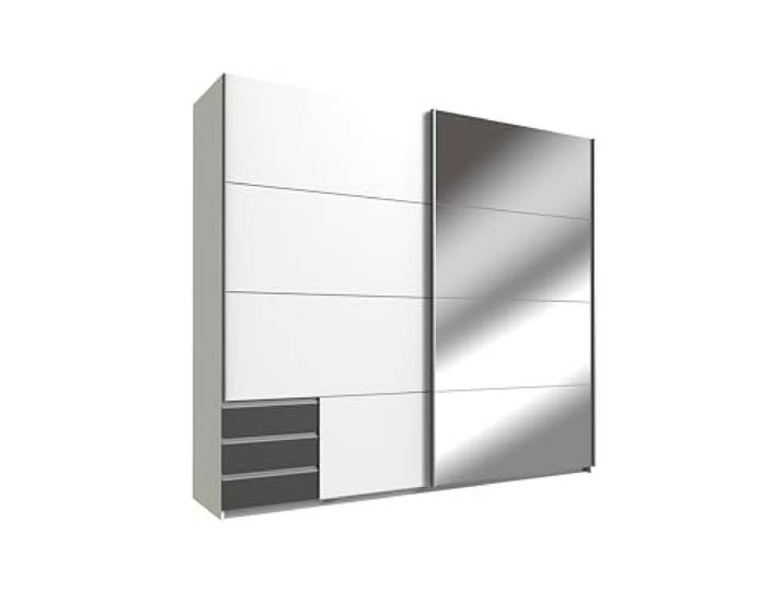 möbelando Schwebetürenschrank >Seattle< in Weiss + Graphit - 225x208x65cm (BxHxT)