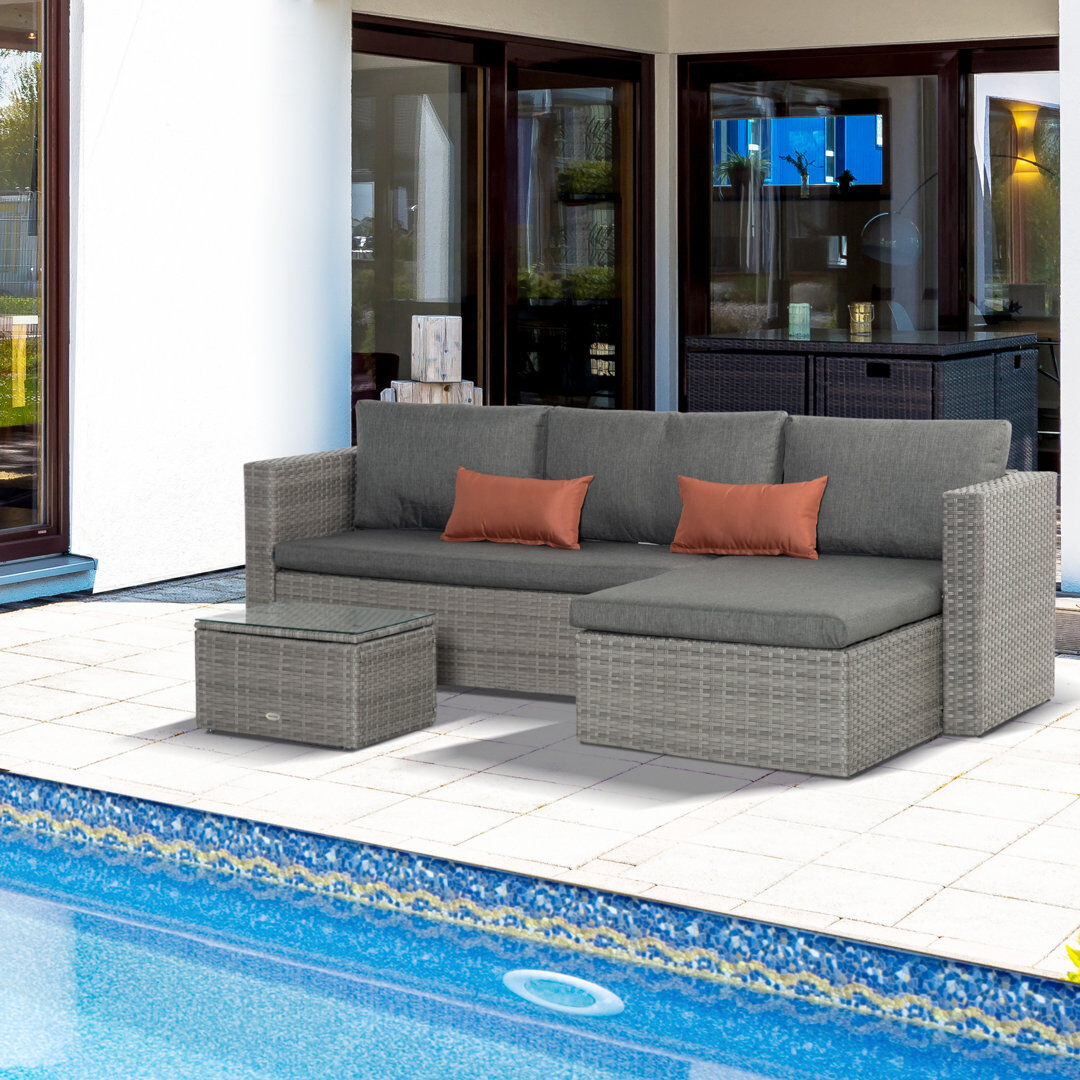 Outsunny Flessel 3 Pieces Outdoor PE Rattan Corner Sofa Set, Grey, Garden Furniture Gray 3