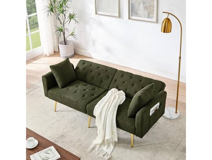 Ball & Cast Klappsofa, Mini Sofa mit Schlaffunktion, Schlafsofa Klein aus Teddy-Stoff, 3-Fach verstellbare Winkel, Ideal für Wohnungen und Wohnzimmer, Grün