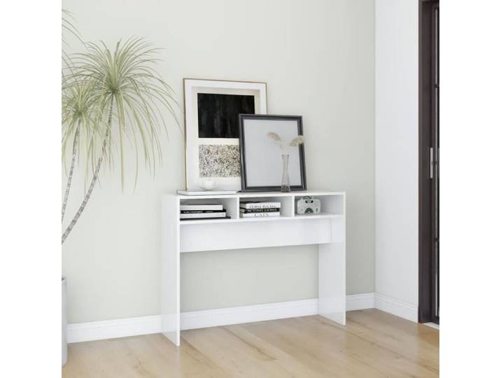 Table console - ALOMEJOR - 105x30x80 cm - Blanc brillant - Aggloméré - Design contemporain