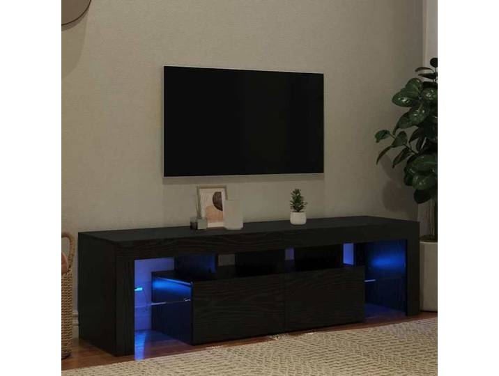 Black Month Armoire TV LED Chêne Noir 140x36 5x40 cm avec 2 portes Design rectangulaire yvb89m