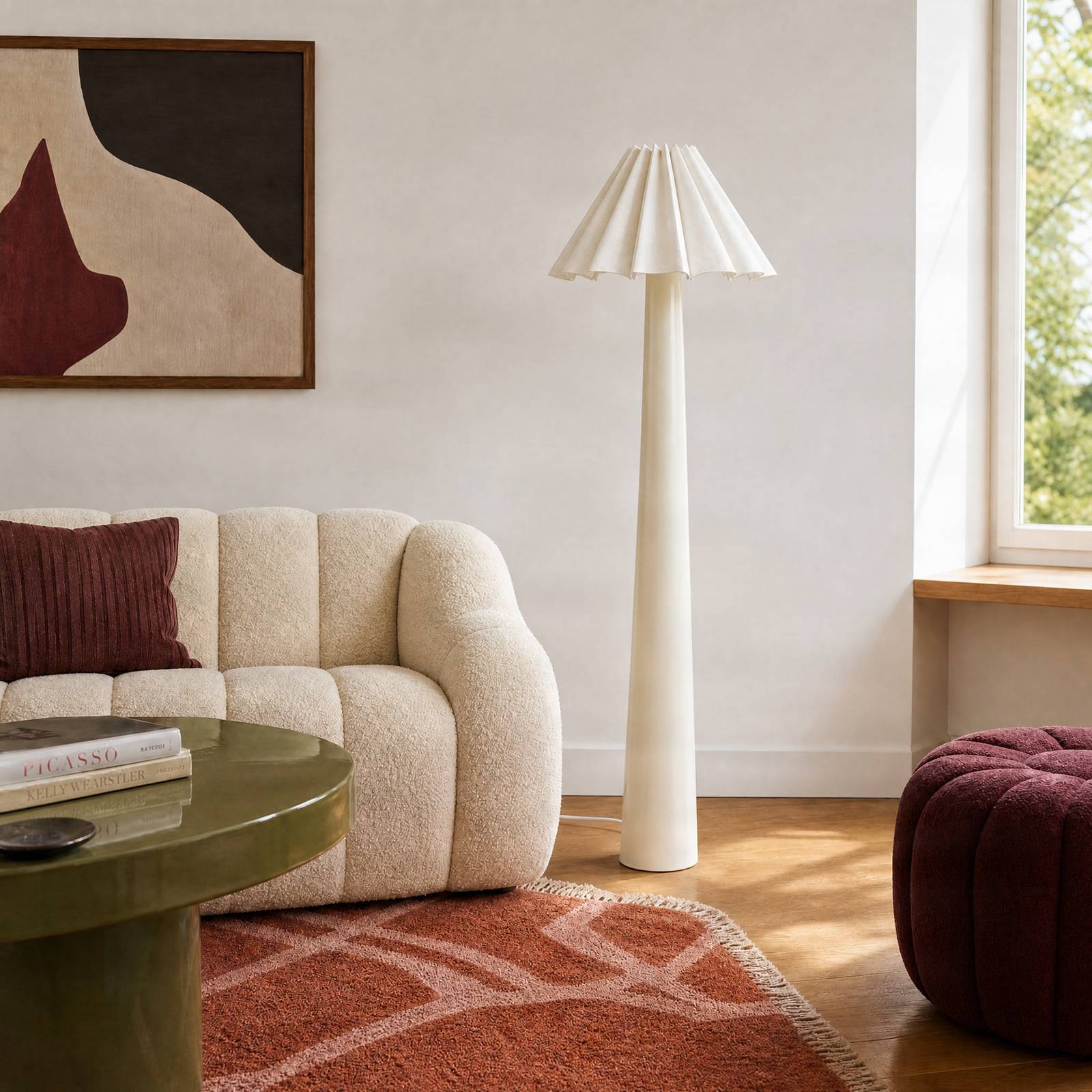 Stehlampe Lotte Lindby, weiß / opal, für Wohn- / Esszimmer, Textil / Stoff / Seide, Modern, Stehlampe