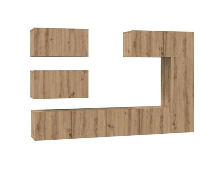 GKHPYURE TV-Möbel-Set 6 Stück Eiche Kunsthandwerk aus mehrschichtigem Holz Platzsparendes Wanddesign, 6 Türen, 4 Einlegeböden, Kapazität 360 kg, verstellbar