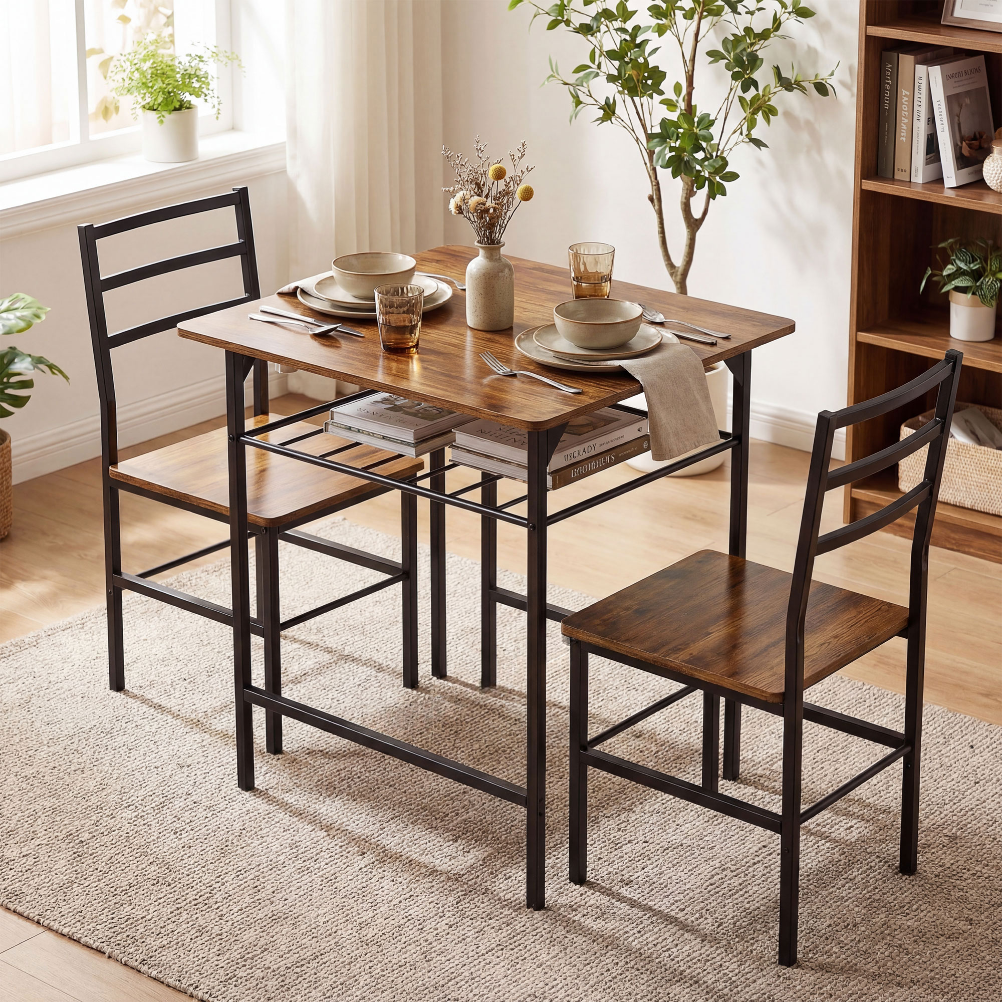 Homcom Set tavolo pranzo con 2 sedie e struttura in metallo, Marrone   Aosom Italy
