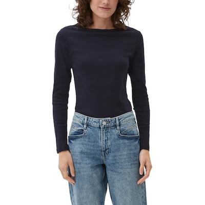 Langarmshirt S.OLIVER, Damen, Gr. 42, blau, Jersey, Obermaterial: 100% Baumwolle, unifarben, regular fit hüftlang, U-Boot-Ausschnitt, gerader Abschluss, Shirts Langarmshirt, mit U-Boot-Ausschnitt