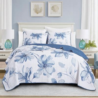 MarCielo Polyester Blue Floral Quilt Set