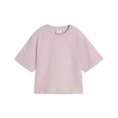 T-Shirt PUMA "ESS ELEVATED RELAXED TEE", Damen, Gr. M, misty pink, Web, Obermaterial: 66% Baumwolle, 32% Polyester, 2% Elasthan, unifarben, relaxed fit normal, Shirts T-Shirt, Kurzarmdesign, sportlicher Stil, unifarbenes Design, relaxed fit