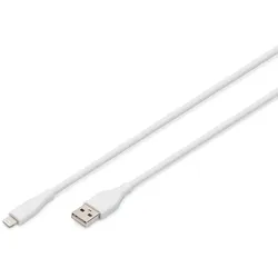 Digitus Lightning Silikon Anschlusskabel, USB-A - Lightning 2m, weiß