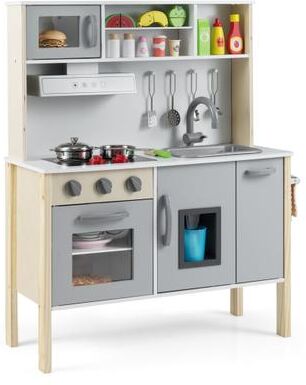 Costway Wooden Pretend Play Kitchen Set for Toddlers-Gray