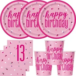 13. Geburtstag Partyset Einweggeschirr rosa pink 48 tlg. Partygeschirr Teller Becher Servietten