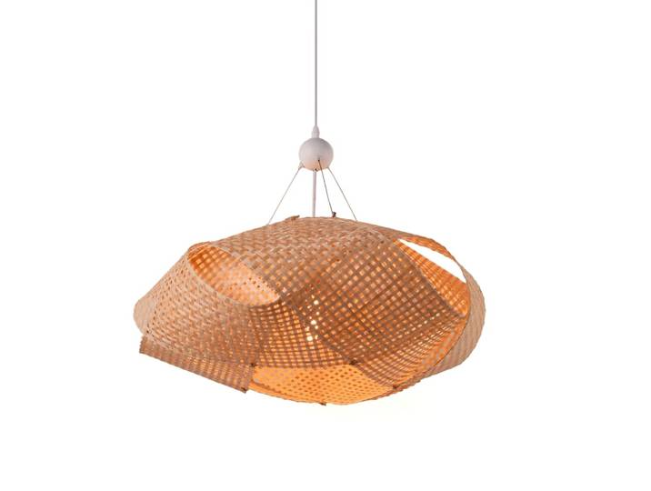 Plafonnier en osier style bohème, E27, blanc Ø61 cm