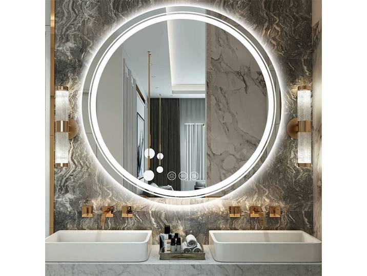 Miroir de salle de bain LED rond de 900 mm, miroir mural avec éclairage frontal + rétroéclairage, miroir de vanité mural, 3 couleurs