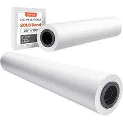 VEVOR Breitformatpapier Papierrollen 609,6 mm (B) / 45,7 m (L), 2 Rollen 20 lb Plotterpapierrollen ideal für CAD-Zeichnungen technische Pläne GIS-Karten Architekturentwürfe Plotterpapier