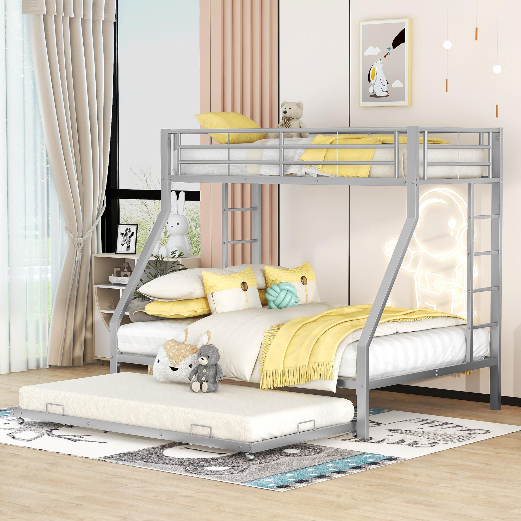 Etagenbett, Metallbett mit ausziehbarem Bett, mit Leiter auf beiden Seiten für Kinder, Jugendliche, Erwachsene, einfach zu montieren, 90(140)x200cm
