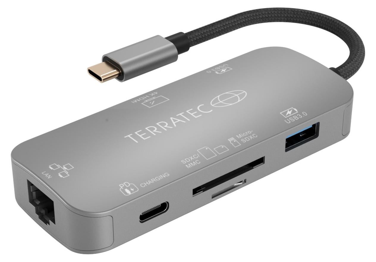 Terratec Connect C8 USB-C Hub met PD, HDMI, 2x USB, LAN en CardReader