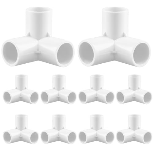QWORK Pak van 10 3-weg PVC buishoekverbinders, 20 mm binnendiameter, wit, voor kasframes