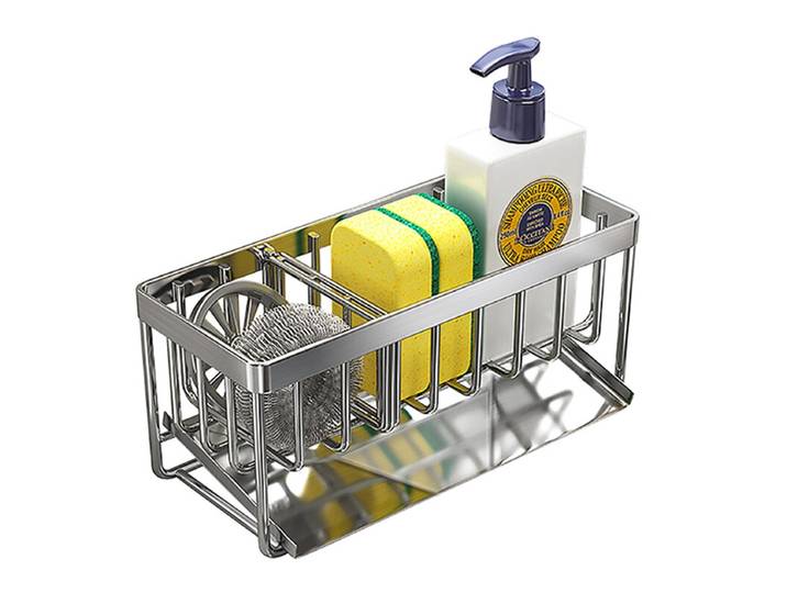 MAXCOOK Organisateur de sous-vasque en acier inoxydable 304 pour éponge, brosse et liquide vaisselle 21*8,2*10 cm