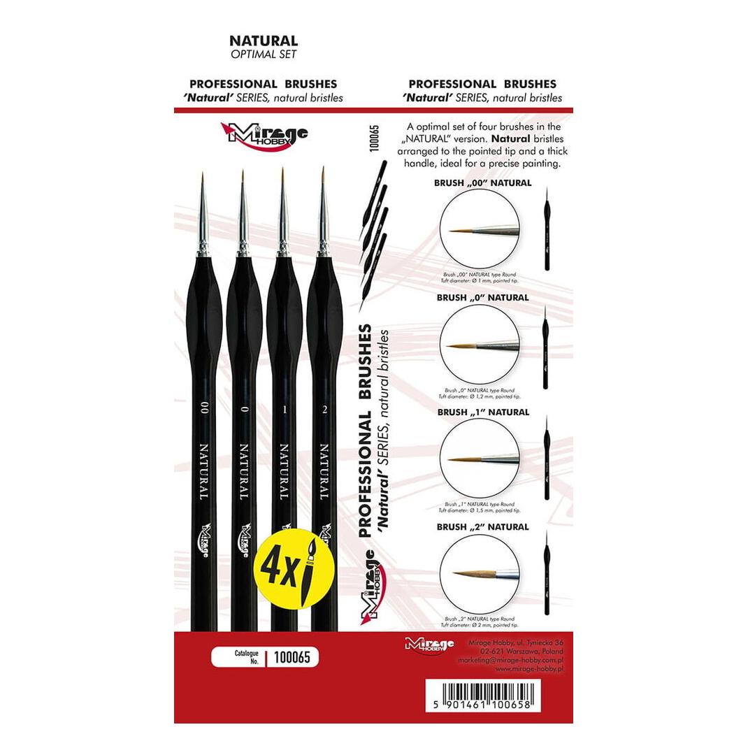 Mirage Hobby MIRAGE BRUSH OPTIMAL SET of NATURAL (4 x Natural Brush: 00, 0, 1, 2) (2 mm) (100065)