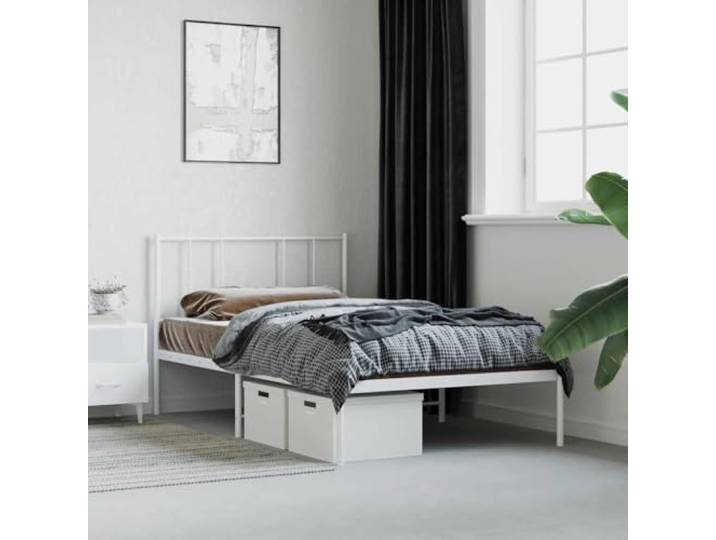 RJPLMFV Bettgestell, Metall, Weiß, 75 x 190 cm Pulverbeschichteter Stahl, inklusive Lattenrosten, Stauraum unter dem Bett, Kopfteil zur Unterstützung des Rückens
