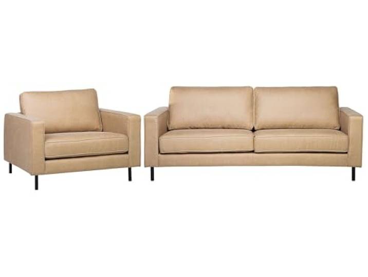 Beliani Wohnzimmer Set Sofa Sessel Lederoptik Moderne Wohnzimmermöbel in Beige Savalen