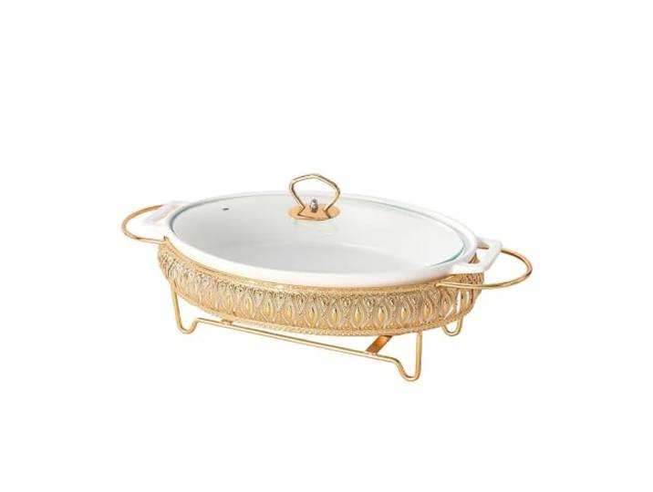 Chafing Dish aus Keramik for Chafing Dish-Set aus Keramik warmhaltebehälter Chafer mit Keramik-Marmor-Finish und Glasdeckel, Chafer- und Buffetwärmer-Set(A12)