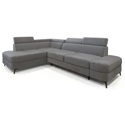 ECKSOFA AVISE M L-S Grau Velours-Stoff mit Schlaffunktion