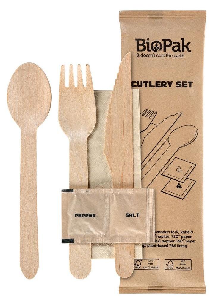 250x DUNI Messer, Gabel, Pfeffer/Salz, braune Serviette 16/16,5/16 cm Natürlich