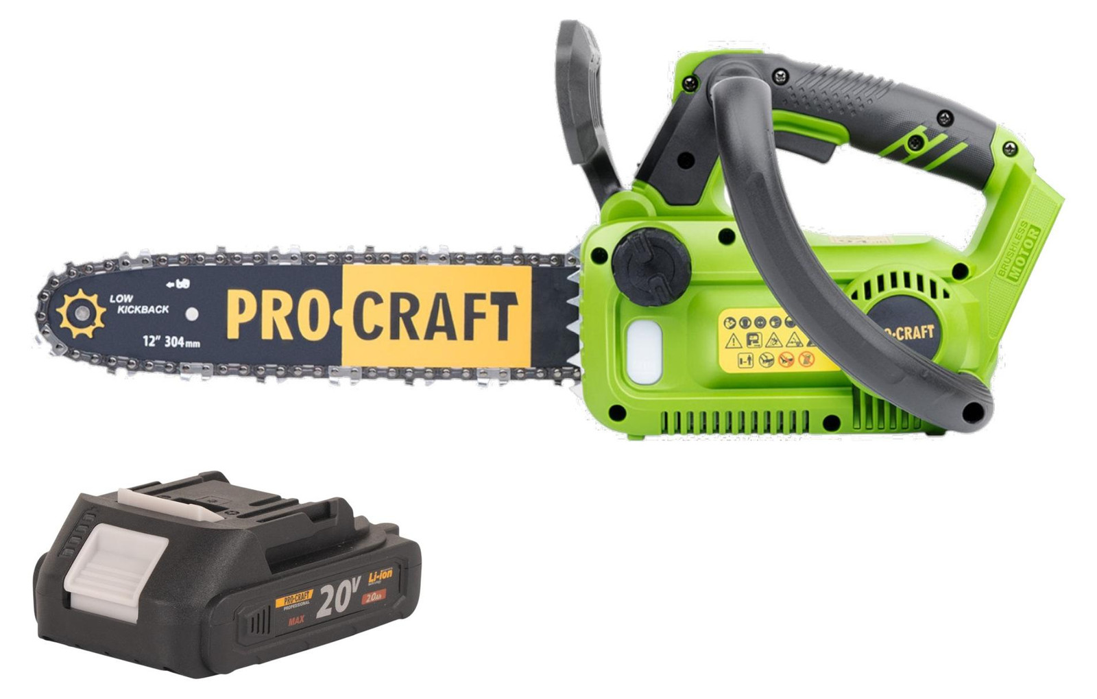 Procraft PKA42Libb accu kettingzaag 20 V 304 mm borstelloos met 1x 2,0 Ah accu
