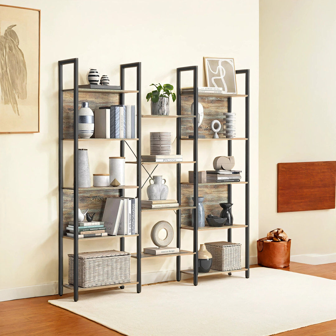 Borough Wharf 166 cm H x 158 cm W Steel Bookcase Brown，Black 166cm H X 158cm W X 24cm D