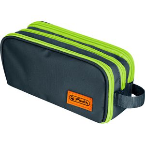 Herlitz Federmäppchen Doppelfaulenzer, Neon uni oak / kiwi, Schlamperetui, 3-fach, aus Stoff, grün