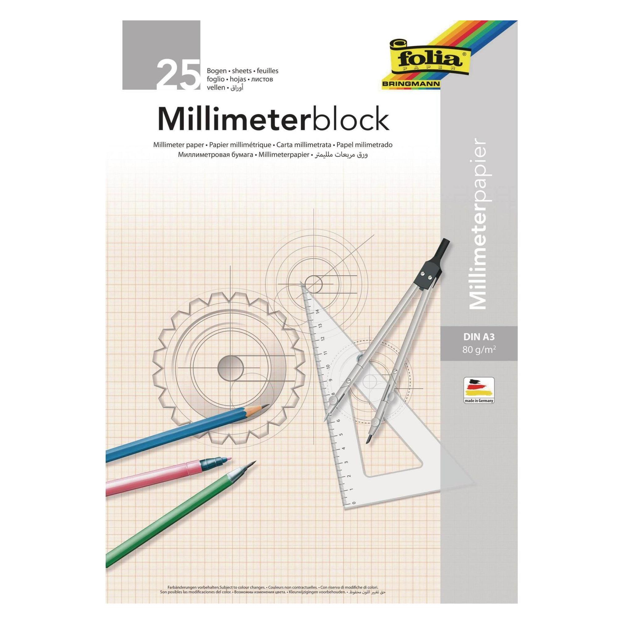 Folia Millimeterpapier Block (A3, Kariert, Weicher Einband) (8230/25)