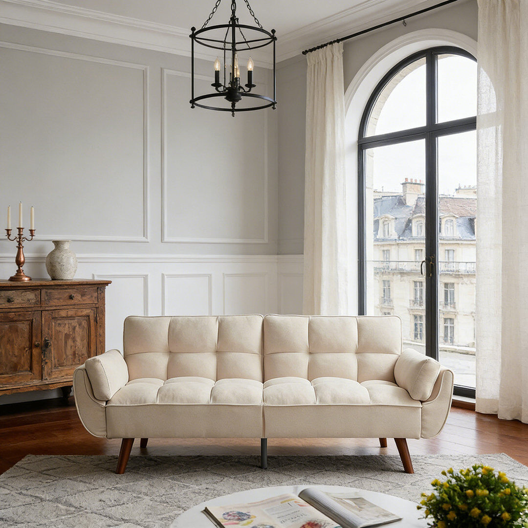 George Oliver Modern 3-Seater Fabric Sofa Bed, Convertible Futon Sofa with 3 Adjustable Angles, 180 cm Sofa Bed fo White 75cm H X 190cm W X 43.5cm D