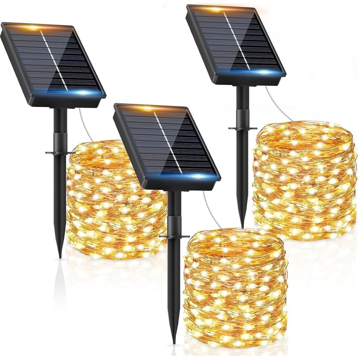 GELLDG Set van 3 Solar Lichtsnoeren voor Buiten, 12 Meter, 100 LED, Warm Wit Licht, Waterdicht