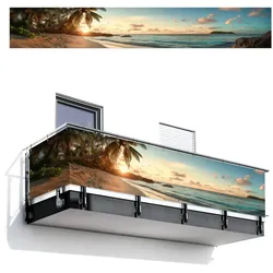 BALKON-SICHTSCHUTZ Strand - Palmen - Meer - Sonnenuntergang Groß 500x80 cm