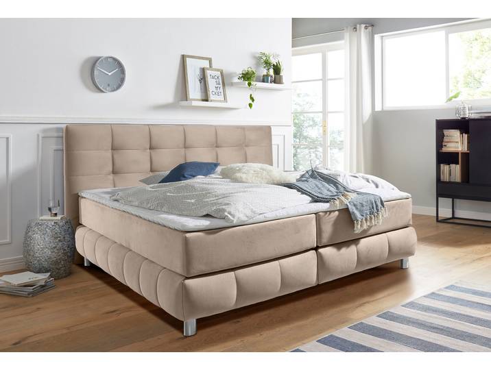 Boxspringbett, Struktur, Beige, 174×211 cm, Mit Topper, Skandinavisch, andas